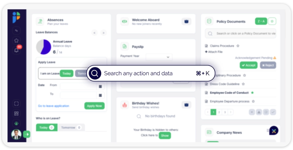 Search any action and data